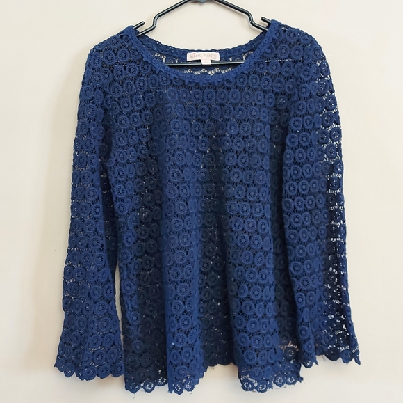 Alberta Ferretti Tops - Alberta Ferretti blue crochet lace tunic top Size Medium
